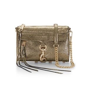 Rebecca Minkoff Leather Mini MAC Clutch Cross Body Bag Gold